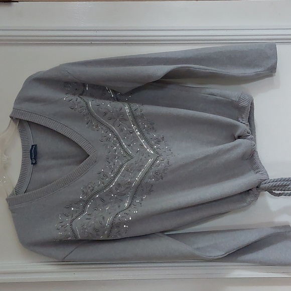 Democracy Light Gray V-Neck Sweater - Picture 1 of 7